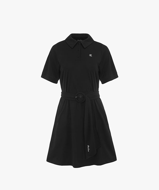 FAIRLIAR Belt Point Collar Dress (Black)