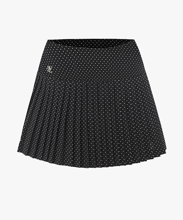 FAIRLIAR Dot Flare Pleated Skirt (Black)