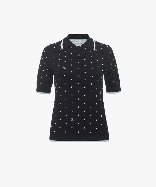 FAIRLIAR Dot Jacquard Short Sleeve Knit (Black)