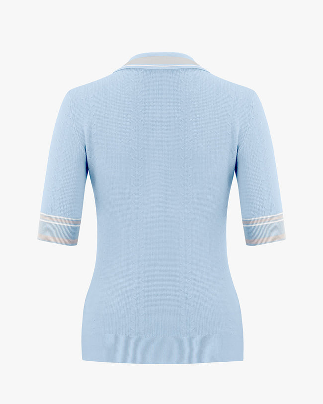 Liv Cropped Collar Knit Top - Blue