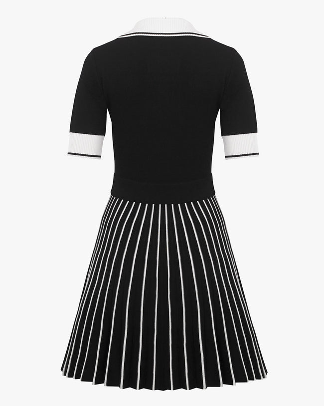Pleated Slim Waist Knitted Dress - Black