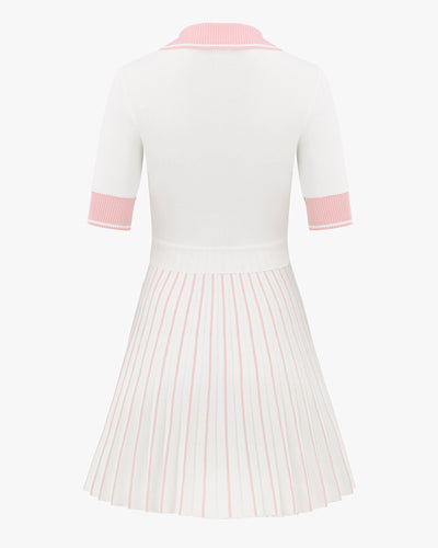 Pleated Slim Waist Knitted Dress - White