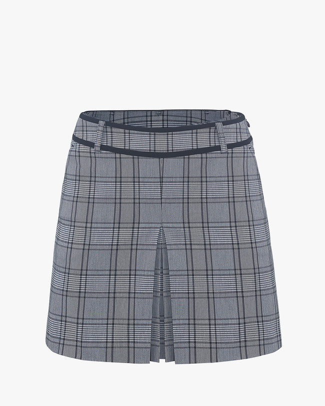 Checkered Slit Pleated Skirt