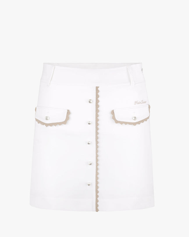 Pearl Lace Pocket High Waist Skirt - White