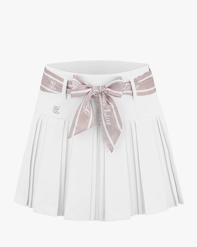 Flower Belted High Waist Pleated Skirt