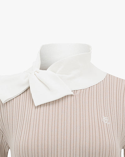 Ribbon Collar Sleeve Knit