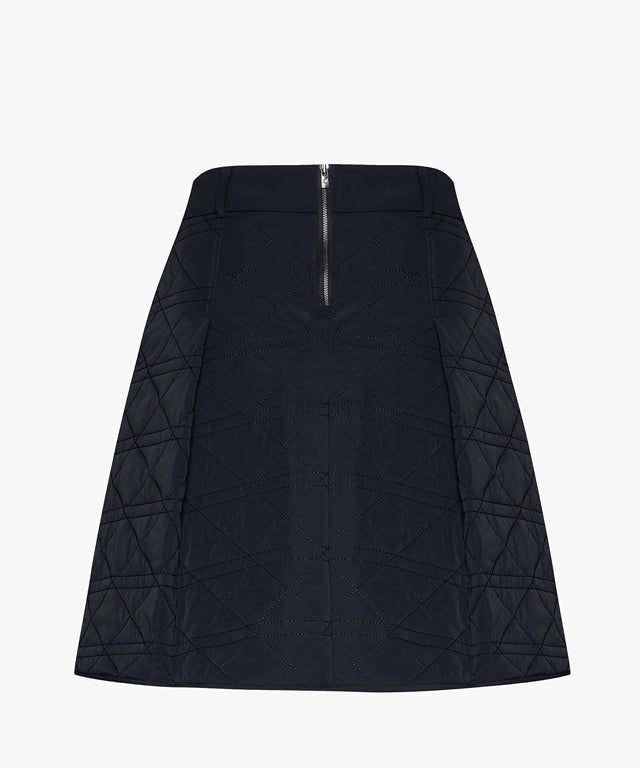 FAIRLIAR Quilted Padded Flared Skirt (Black)