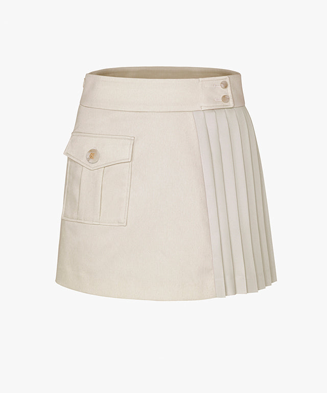 FAIRLIAR Half Pleated Skirt (Beige)