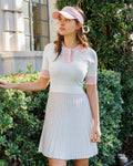 Pleated Slim Waist Knitted Dress - White