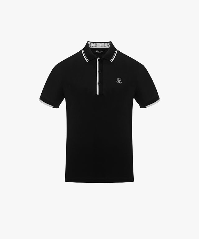 FAIRLIAR Men's Jacquard Collar Short Sleeve T-shirt (Black)