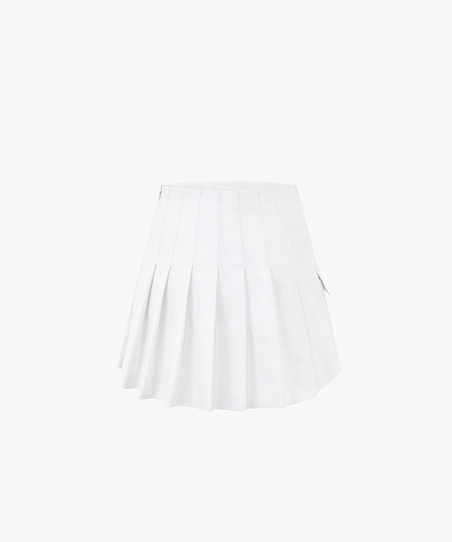 FAIRLIAR Pleated Mix A-Line Skirt (White)