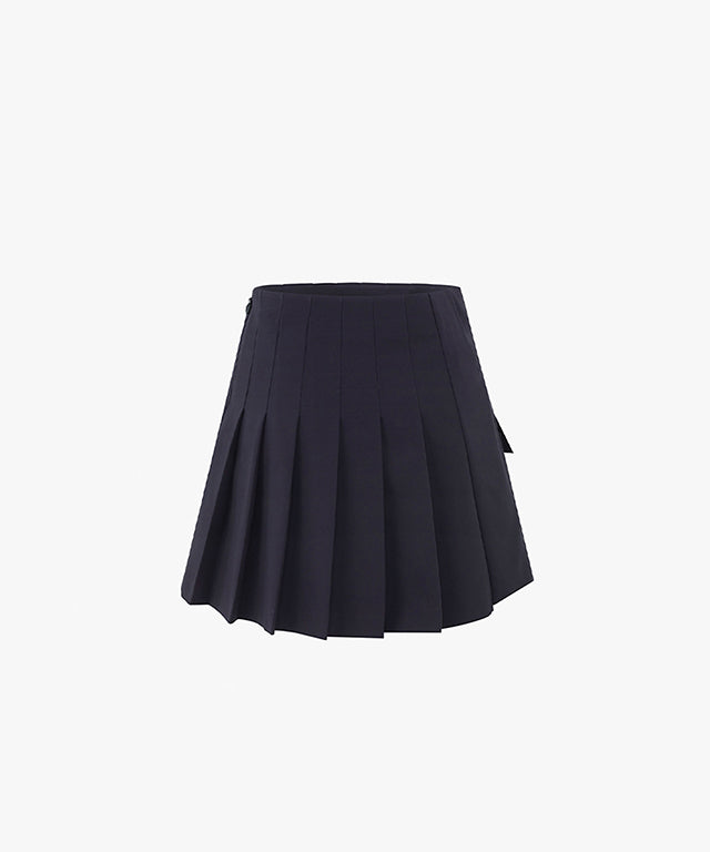 FAIRLIAR Pleated Mix A-Line Skirt (Black)