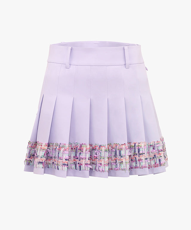 FAIRLIAR Tweed Color Pleated Skirt (Lavender)