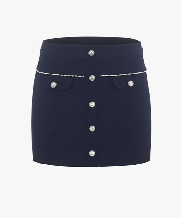 FAIRLIAR Beaded Pocket Slim Skirt (Navy)