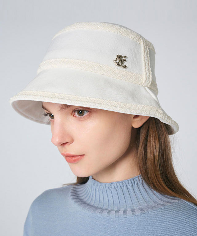 FAIRLIAR Color Matching Tweed Bucket Hat Ceramic Blue / Free