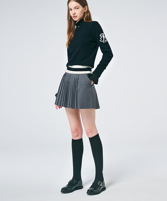 FAIRLIAR Wool-Like Flare Pleated Skirt